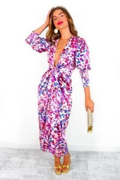 Glamorous Drive 'Em Wild - Pink Purple Spotted Midi Wrap Dress -Deals Modashka Store Drive EmWild PinkPurpleSpottedMidiWrapDress 7