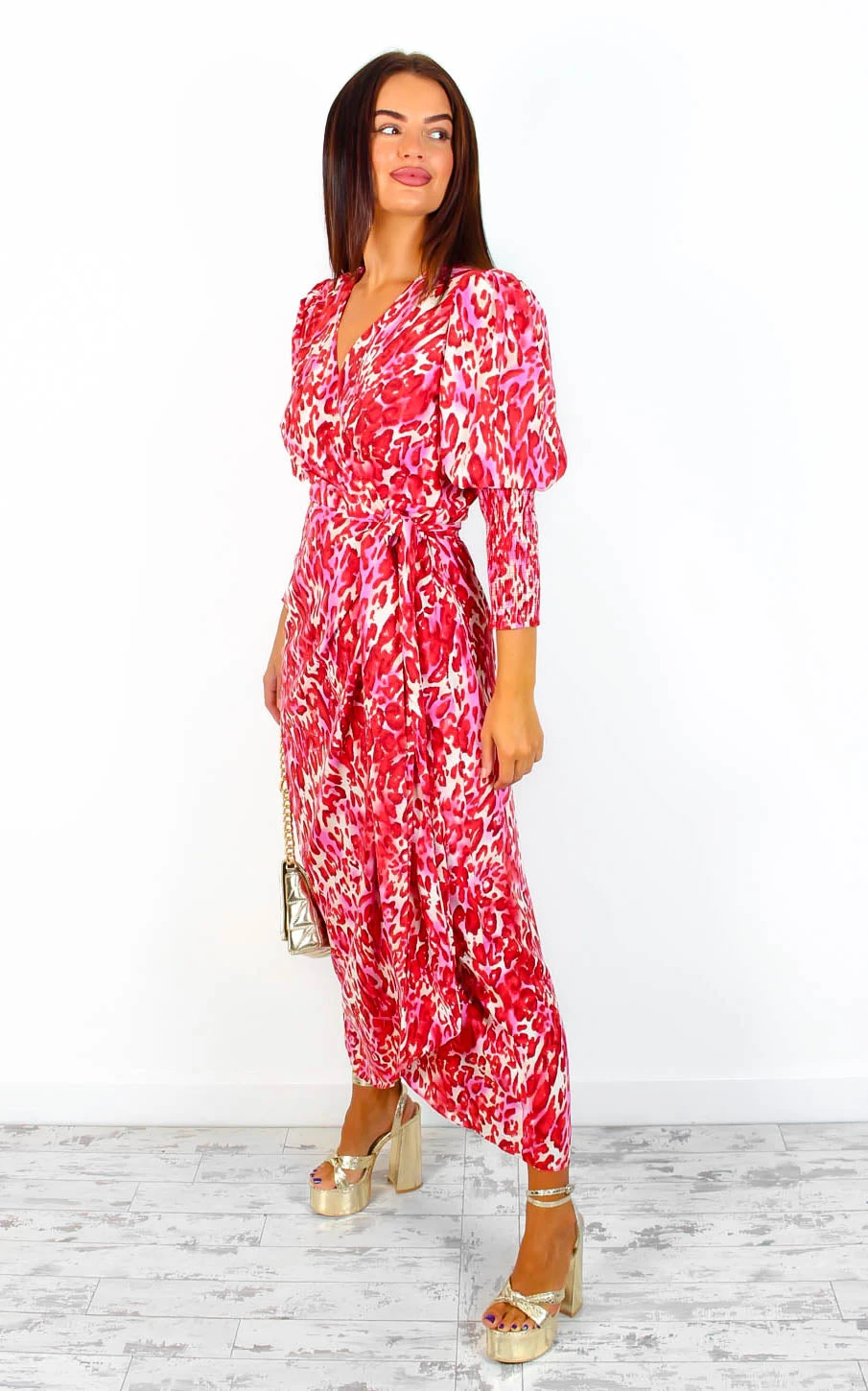 Glamorous Drive Em Wild - Red Beige Animal Print Midi Wrap Dress 12 Glamorous Drive Em Wild - Red Beige Animal Print Midi Wrap Dress - Image 10