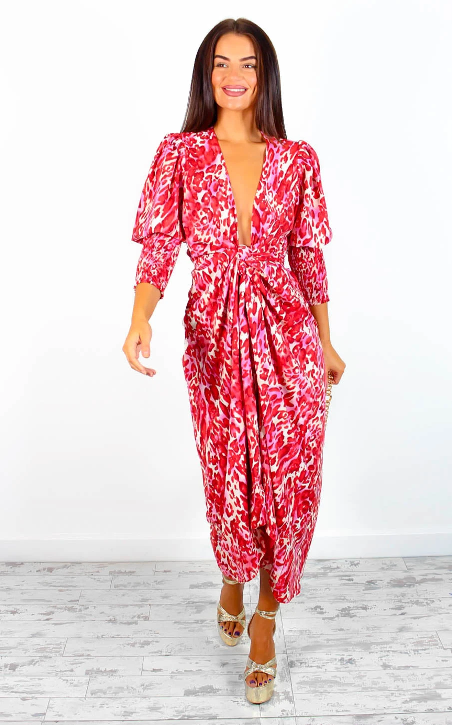 Glamorous Drive Em Wild - Red Beige Animal Print Midi Wrap Dress 9 Glamorous Drive Em Wild - Red Beige Animal Print Midi Wrap Dress - Image 7