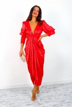 Glamorous Drive Em Wild - Red Leopard Jacquard Midi Wrap Dress -Deals Modashka Store Drive EmWild RedLeopardJacquardMidiWrapDress5