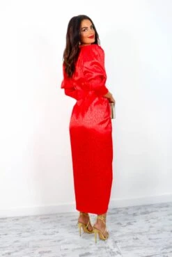 Glamorous Drive Em Wild - Red Leopard Jacquard Midi Wrap Dress -Deals Modashka Store Drive EmWild RedLeopardJacquardMidiWrapDress6