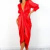 Glamorous Drive Em Wild - Red Leopard Jacquard Midi Wrap Dress