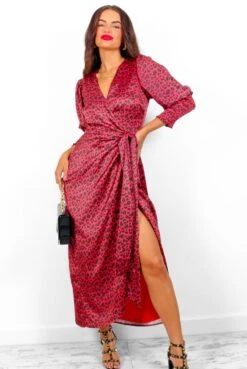 Glamorous Drive Em Wild - Red Leopard Print Midi Wrap Dress -Deals Modashka Store Drive EmWild RedLeopardPrintMidiWrapDress 4
