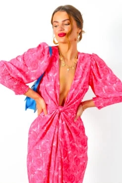 Glamorous Drive 'Em Wild - Red Pink Watercolour Rose Midi Wrap Dress -Deals Modashka Store Drive EmWild RedPinkWatercolourRoseMidiWrapDress 1