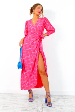 Glamorous Drive 'Em Wild - Red Pink Watercolour Rose Midi Wrap Dress -Deals Modashka Store Drive EmWild RedPinkWatercolourRoseMidiWrapDress 2
