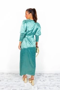 Glamorous Drive Em Wild - Sea Green Satin Leopard Jacquard Midi Wrap Dress -Deals Modashka Store Drive EmWild SeaGreenSatinLeopardJacquardMidiWrapDress4