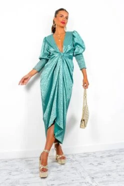 Glamorous Drive Em Wild - Sea Green Satin Leopard Jacquard Midi Wrap Dress -Deals Modashka Store Drive EmWild SeaGreenSatinLeopardJacquardMidiWrapDress5