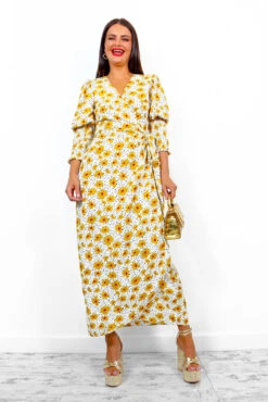 Glamorous Drive Em Wild - White Multi Floral Midi Wrap Dress -Deals Modashka Store Drive EmWild WhiteMultiFloralMidiWrapDress 1