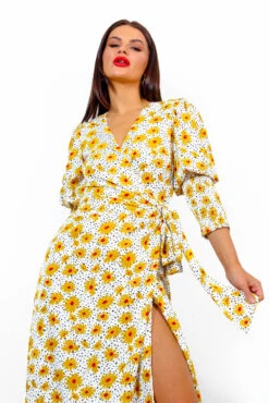 Glamorous Drive Em Wild - White Multi Floral Midi Wrap Dress -Deals Modashka Store Drive EmWild WhiteMultiFloralMidiWrapDress 2