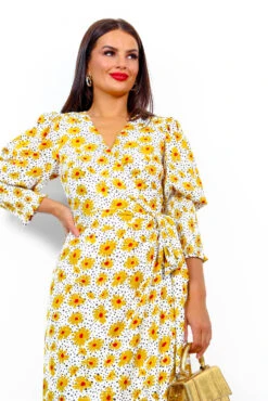 Glamorous Drive Em Wild - White Multi Floral Midi Wrap Dress -Deals Modashka Store Drive EmWild WhiteMultiFloralMidiWrapDress 4