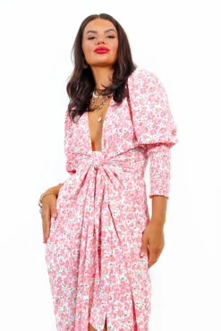 Glamorous Drive Em Wild - White Pink Ditsy Midi Wrap Dress -Deals Modashka Store Drive EmWild WhitePinkDitsyMidiWrapDress 2