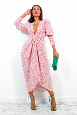 Glamorous Drive Em Wild - White Pink Ditsy Midi Wrap Dress -Deals Modashka Store Drive EmWild WhitePinkDitsyMidiWrapDress 3 1