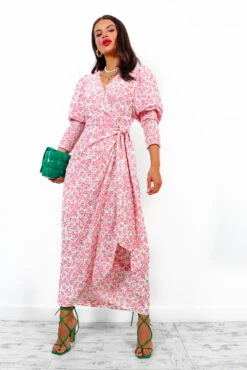 Glamorous Drive Em Wild - White Pink Ditsy Midi Wrap Dress -Deals Modashka Store Drive EmWild WhitePinkDitsyMidiWrapDress 7