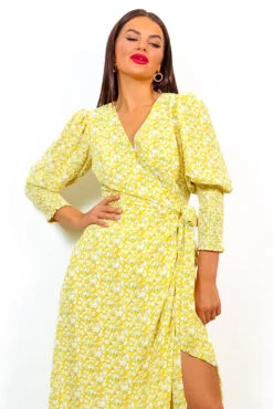 Drive Em Wild - Yellow Ditsy Floral Midi Wrap Dress -Deals Modashka Store Drive EmWild YellowDitsyFloralMidiWrapDress 1