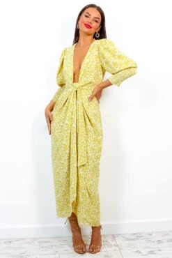 Drive Em Wild - Yellow Ditsy Floral Midi Wrap Dress -Deals Modashka Store Drive EmWild YellowDitsyFloralMidiWrapDress 3
