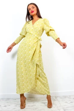 Drive Em Wild - Yellow Ditsy Floral Midi Wrap Dress -Deals Modashka Store Drive EmWild YellowDitsyFloralMidiWrapDress 5