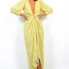 Drive Em Wild - Yellow Ditsy Floral Midi Wrap Dress
