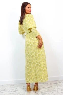 Drive Em Wild - Yellow Ditsy Floral Midi Wrap Dress -Deals Modashka Store Drive EmWild YellowDitsyFloralMidiWrapDress 8