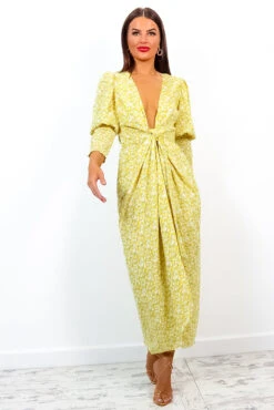Drive Em Wild - Yellow Ditsy Floral Midi Wrap Dress -Deals Modashka Store Drive EmWild YellowDitsyFloralMidiWrapDress 9