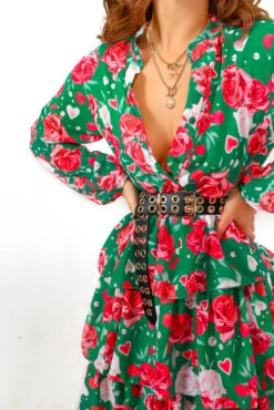 End In Tiers - Green Red Floral Mini Dress -Deals Modashka Store EndInTiers GreenRedFloralMiniDress1 Copy