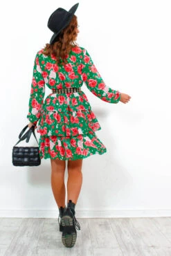 End In Tiers - Green Red Floral Mini Dress -Deals Modashka Store EndInTiers GreenRedFloralMiniDress4