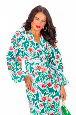 Feeling Smitten - Green Red Floral Midi Dress -Deals Modashka Store FeelingSmitten GreenRedFloralMidiDress 3