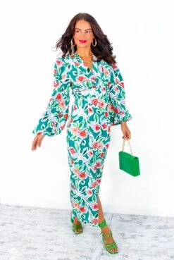 Feeling Smitten - Green Red Floral Midi Dress -Deals Modashka Store FeelingSmitten GreenRedFloralMidiDress 4