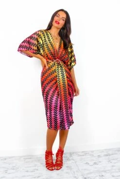 Finders Keepers - Black Multi Aztec Print Midi Dress