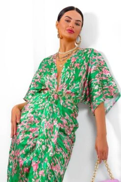 Finders Keepers - Green Pink Printed Midi Dress -Deals Modashka Store FindersKeepers GreenPinkPrintedMidiDress 1