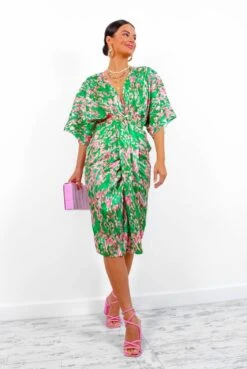 Finders Keepers - Green Pink Printed Midi Dress -Deals Modashka Store FindersKeepers GreenPinkPrintedMidiDress 5
