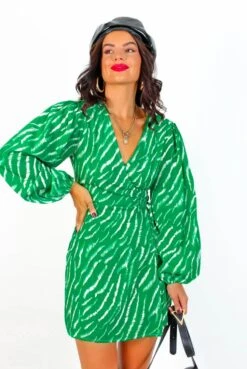Glamorous First Love - Green Zebra Mini Wrap Dress -Deals Modashka Store FirstLove GreenZebraMiniWrapDress 1