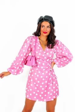 Glamorous First Love - Pink White Polka Dot Mini Wrap Dress -Deals Modashka Store FirstLove PinkWhitePolkaDotMiniWrapDress 1