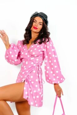 Glamorous First Love - Pink White Polka Dot Mini Wrap Dress -Deals Modashka Store FirstLove PinkWhitePolkaDotMiniWrapDress 4