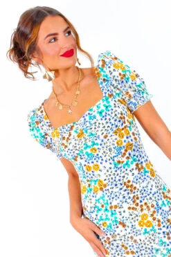 Floral Frenzy - Cream Multi Midi Dress -Deals Modashka Store FloralFrenzy CreamMultiMidiDress 1 2