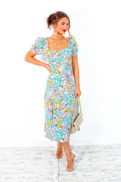 Floral Frenzy - Cream Multi Midi Dress -Deals Modashka Store FloralFrenzy CreamMultiMidiDress 2 2