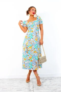 Floral Frenzy - Cream Multi Midi Dress -Deals Modashka Store FloralFrenzy CreamMultiMidiDress 5 2