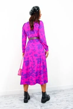 Floral Frenzy - Magenta Purple Floral Midi Dress -Deals Modashka Store FloralFrenzy MagentaPurpleFloralMidiDress3