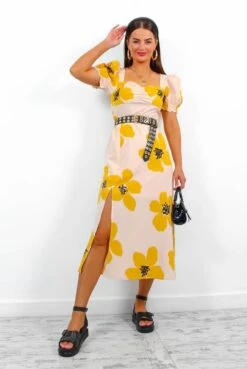 Floral Frenzy - Mustard Floral Midi Dress -Deals Modashka Store FloralFrenzy MustardFloralMidiDress1