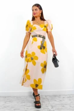Floral Frenzy - Mustard Floral Midi Dress -Deals Modashka Store FloralFrenzy MustardFloralMidiDress2