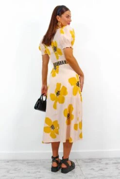 Floral Frenzy - Mustard Floral Midi Dress -Deals Modashka Store FloralFrenzy MustardFloralMidiDress4