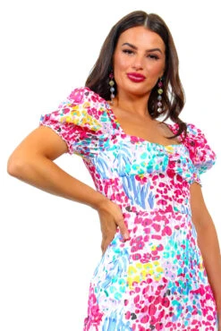 Floral Frenzy - Pink Multi Floral Midi Dress -Deals Modashka Store FloralFrenzy PinkMultiFloralMidiDress 4