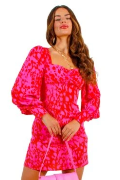 Floral Frenzy - Pink Red Animal Print Mini Dress -Deals Modashka Store FloralFrenzy PinkRedAnimalPrintMiniDress 4 3aa3e637 69c4 4e96 a21c af624070e24e