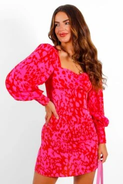 Floral Frenzy - Pink Red Animal Print Mini Dress -Deals Modashka Store FloralFrenzy PinkRedAnimalPrintMiniDress 5 b37762af d66e 4733 b9f5 5f5ce881e947