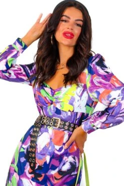 Floral Frenzy - Purple Lime Abstract Print Midi Dress 14 Floral Frenzy - Purple Lime Abstract Print Midi Dress -Deals Modashka Store FloralFrenzy PurpleLimeAbstractPrintMidiDress 1