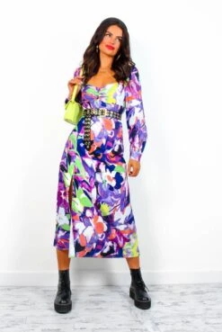 Floral Frenzy - Purple Lime Abstract Print Midi Dress 13 Floral Frenzy - Purple Lime Abstract Print Midi Dress -Deals Modashka Store FloralFrenzy PurpleLimeAbstractPrintMidiDress 2