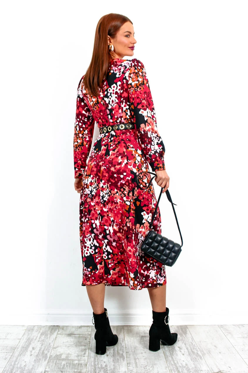 Floral Frenzy - Red Berry Print Midi Dress 7 Floral Frenzy - Red Berry Print Midi Dress - Image 5