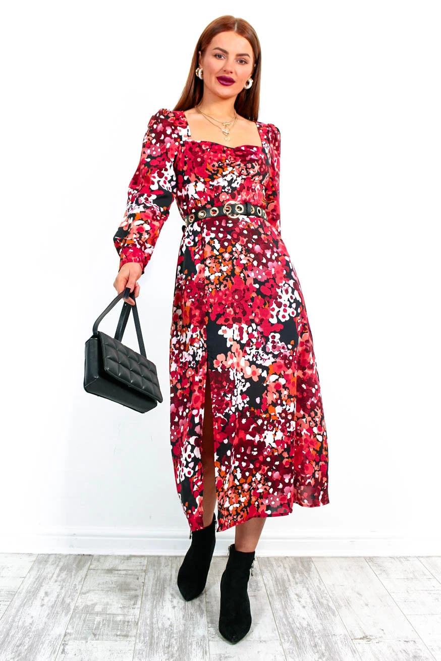 Floral Frenzy - Red Berry Print Midi Dress 8 Floral Frenzy - Red Berry Print Midi Dress - Image 6