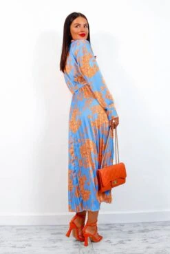 Catwalk Fool For Floral - Blue Orange Pleated Midi Dress -Deals Modashka Store FoolForFloral BlueOrangePleatedMaxiDress2