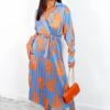 Catwalk Fool For Floral - Blue Orange Pleated Midi Dress -Deals Modashka Store FoolForFloral BlueOrangePleatedMaxiDress5