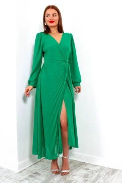 For The Fame - Green Pleated Midi Wrap Dress -Deals Modashka Store ForTheFame GreenPleatedMidiWrapDress1